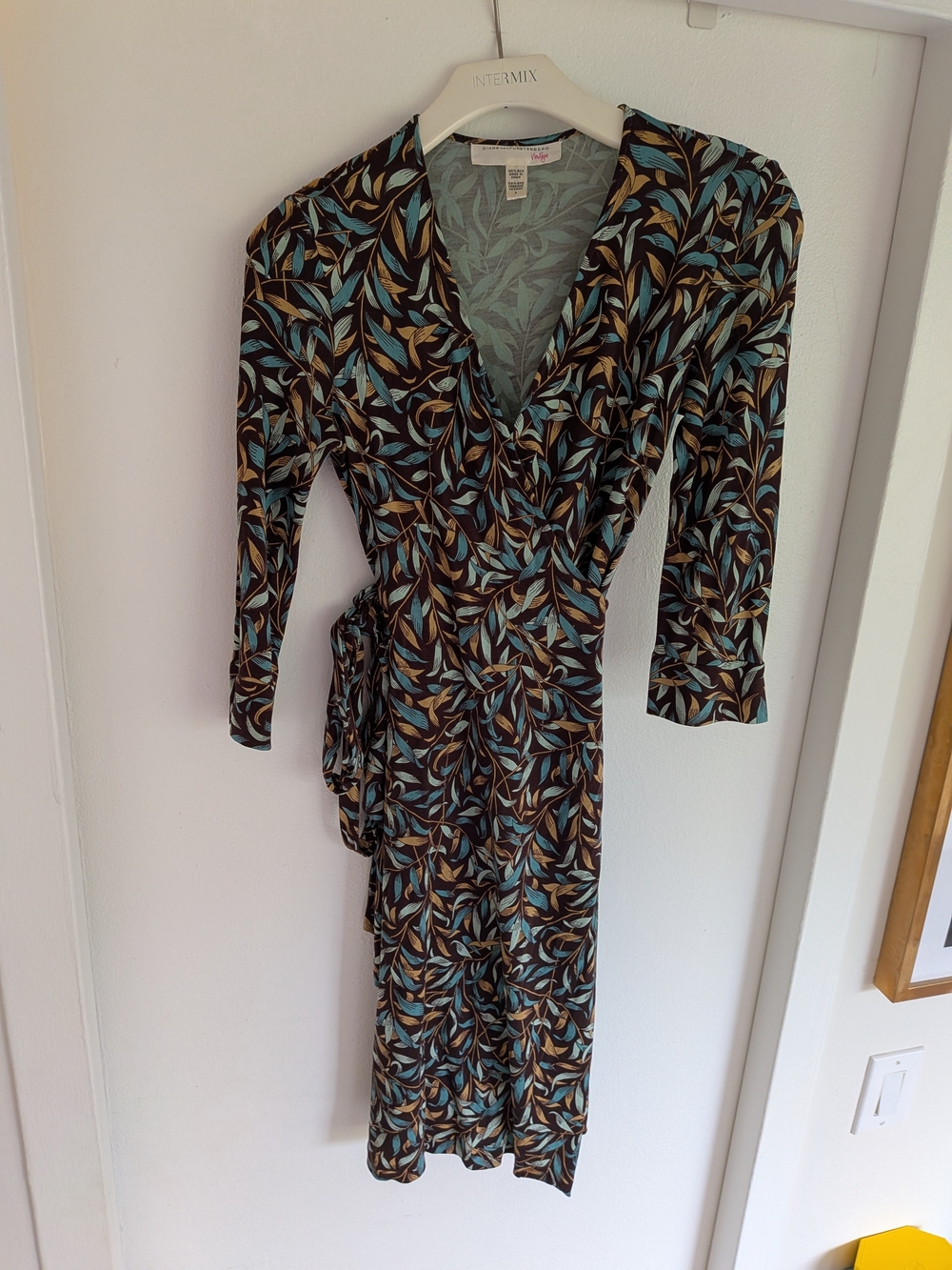 Vintage Diane von Furstenberg Silk Wrap Dress in Mint, brown, beige and green